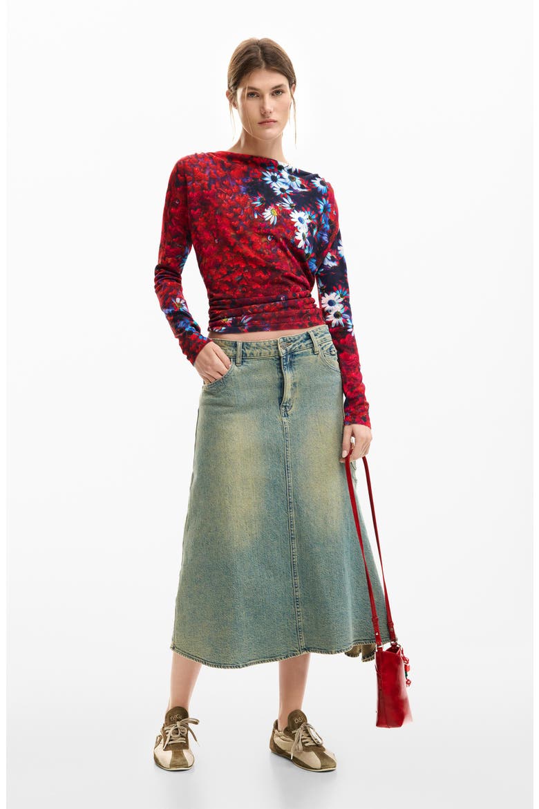 Print Ruched Top, Alternate, color, ORANGE RED