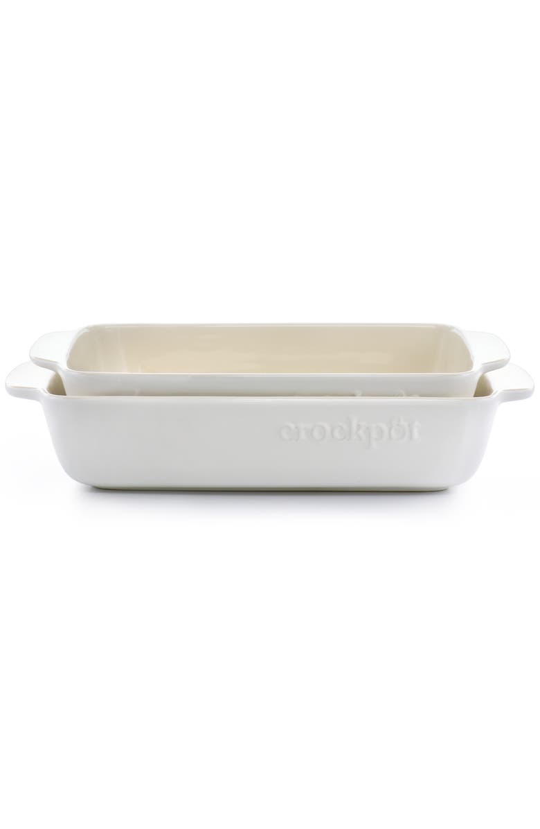 Crockpot 2.5 Quart and 3.5 Quart Rectangular Stoneware Bake Pan Set, Alternate, color, White