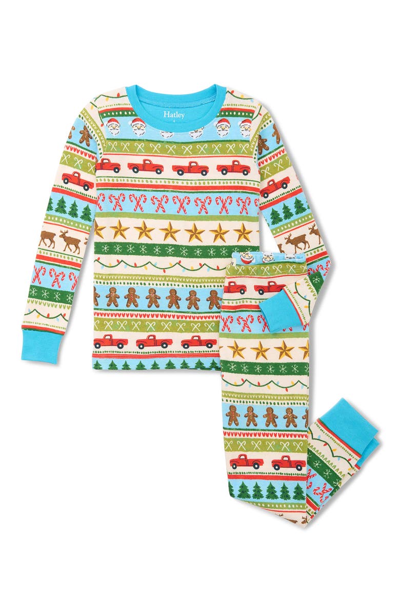 Kids' Blue Fun Fair Isle Fitted Two-Piece Pajamas, Main, color, BLUE