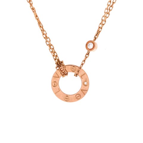 2 Diamonds Love Pendant Necklace 18K Rose Gold and Diamonds
