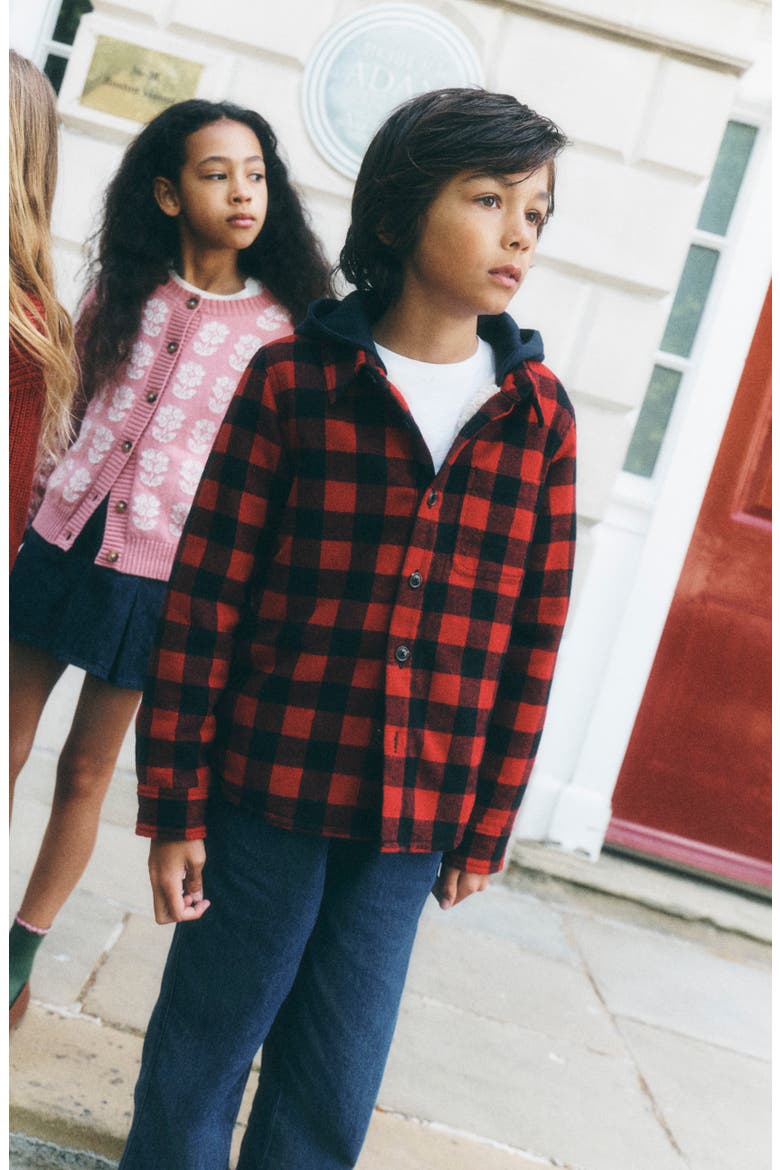 Kids' Hooded Buffalo Check Shirt, Alternate, color, RED CHECK