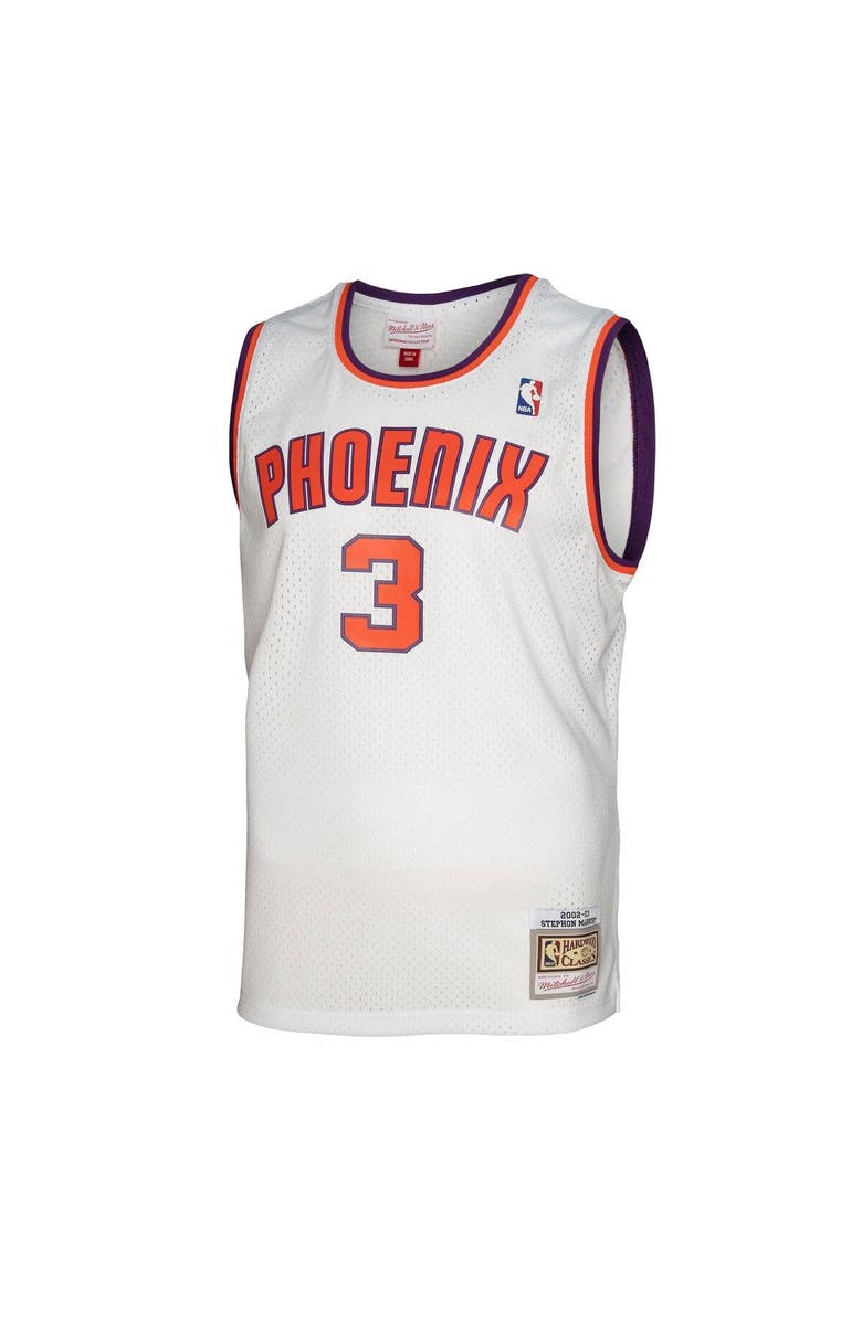 Mitchell & Ness Men's Mitchell & Ness Stephon Marbury White Phoenix Suns 2001/02 Hardwood Classics Swingman Jersey, Alternate, color, 