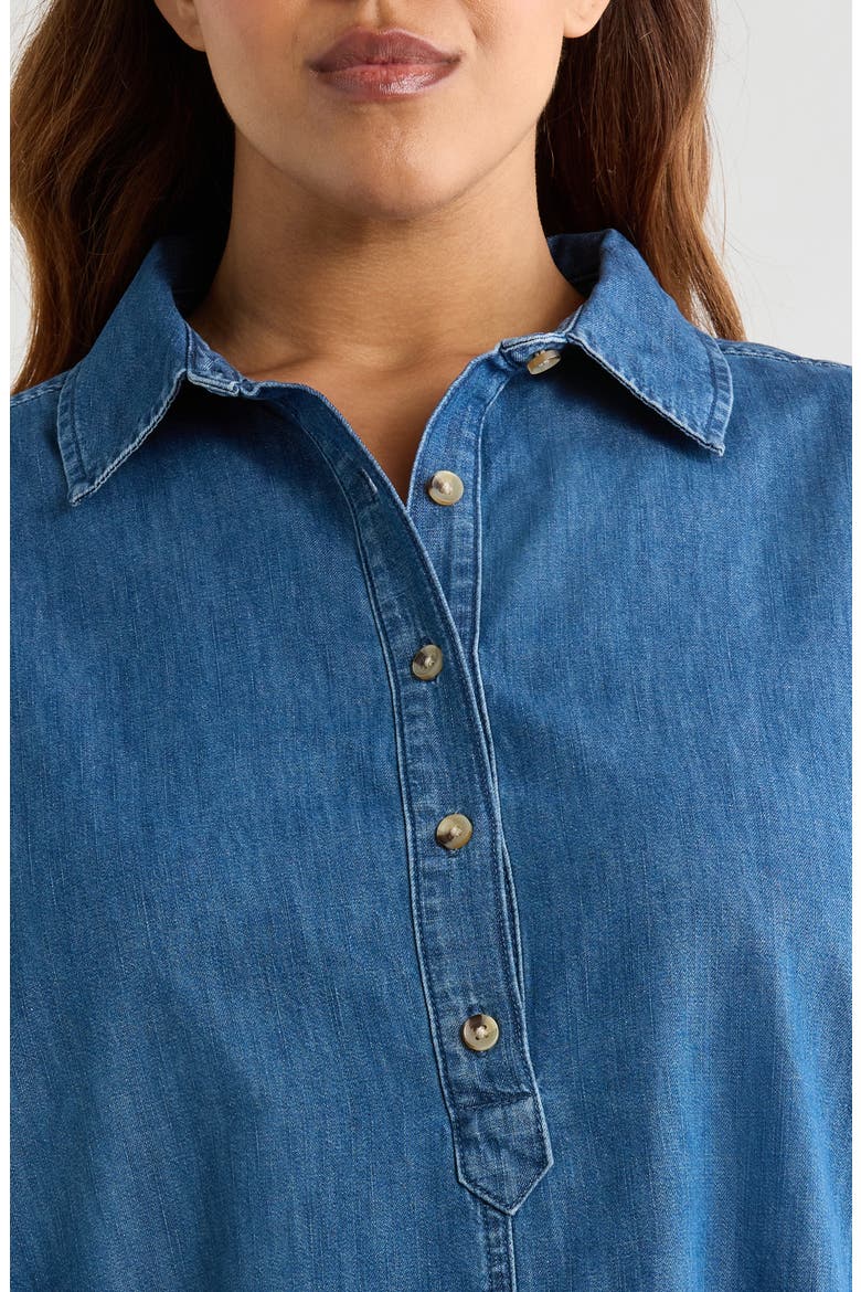 Chambray Polo Shift Dress, Alternate, color, MEDIUM WASH