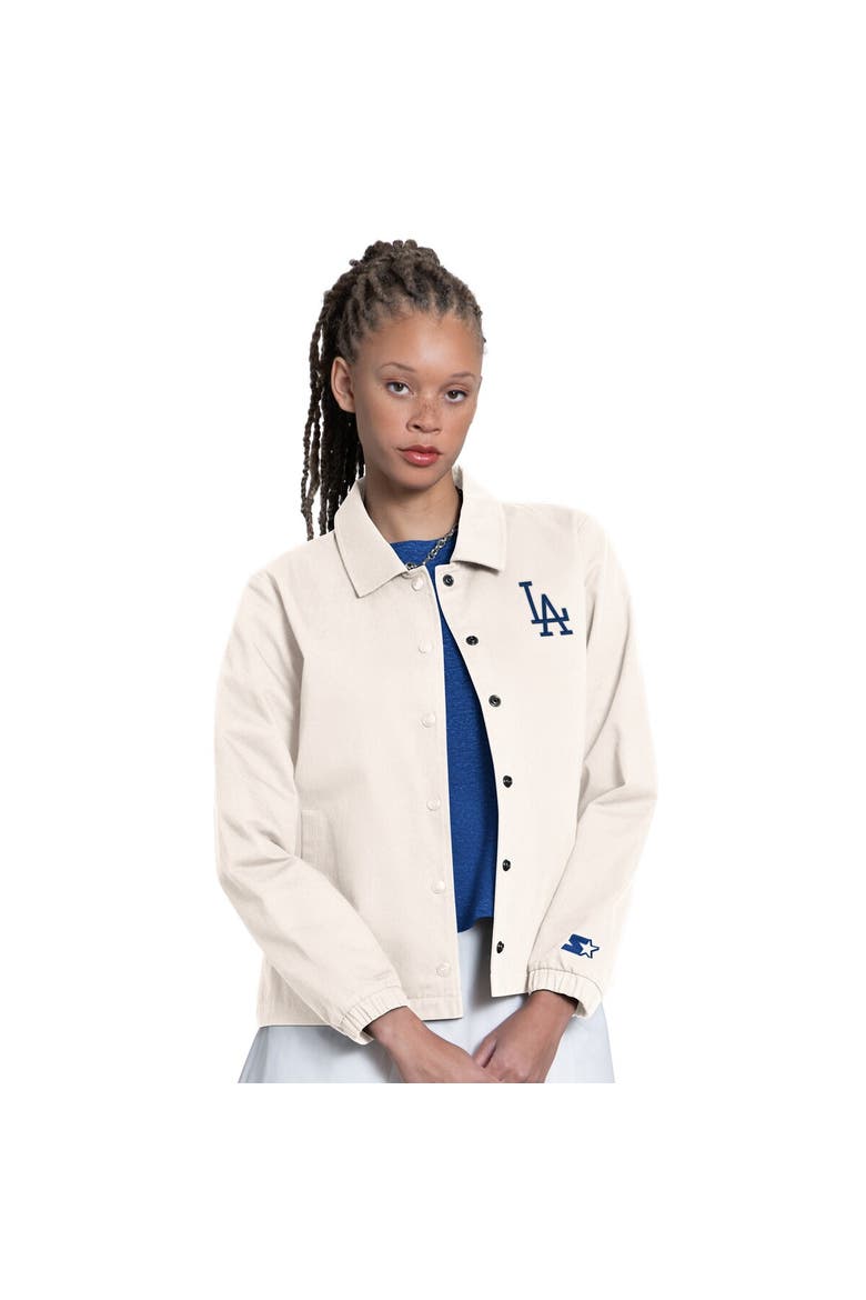 Women's Starter  Cream Los Angeles Dodgers Cooperstown First Down Full-Snap Coaches Jacket, Main, color, Cream