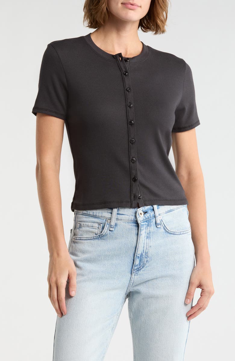 rag & bone Essie Short Sleeve Button-Up Crop T-Shirt, Main, color, Black