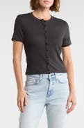 rag & bone Essie Short Sleeve Button-Up Crop T-Shirt