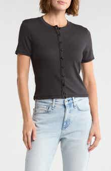 rag & bone Essie Short Sleeve Button-Up Crop T-Shirt