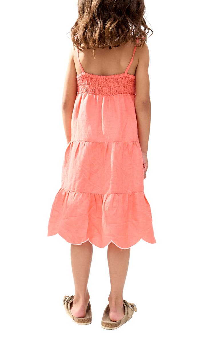 Raffya Kids Emma Shirred Bodice Scalloped Embroidered Dress, Alternate, color, Coral