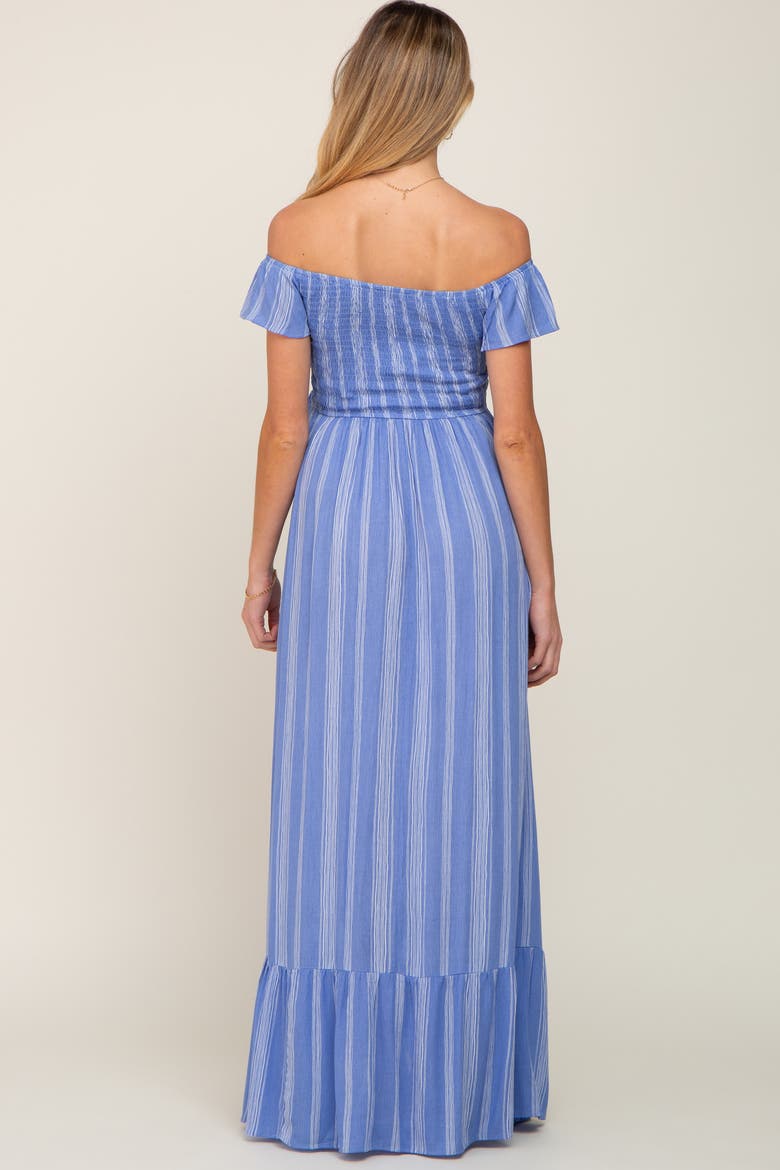 Striped Off Shoulder Front Tie Maxi Dress, Alternate, color, Blue