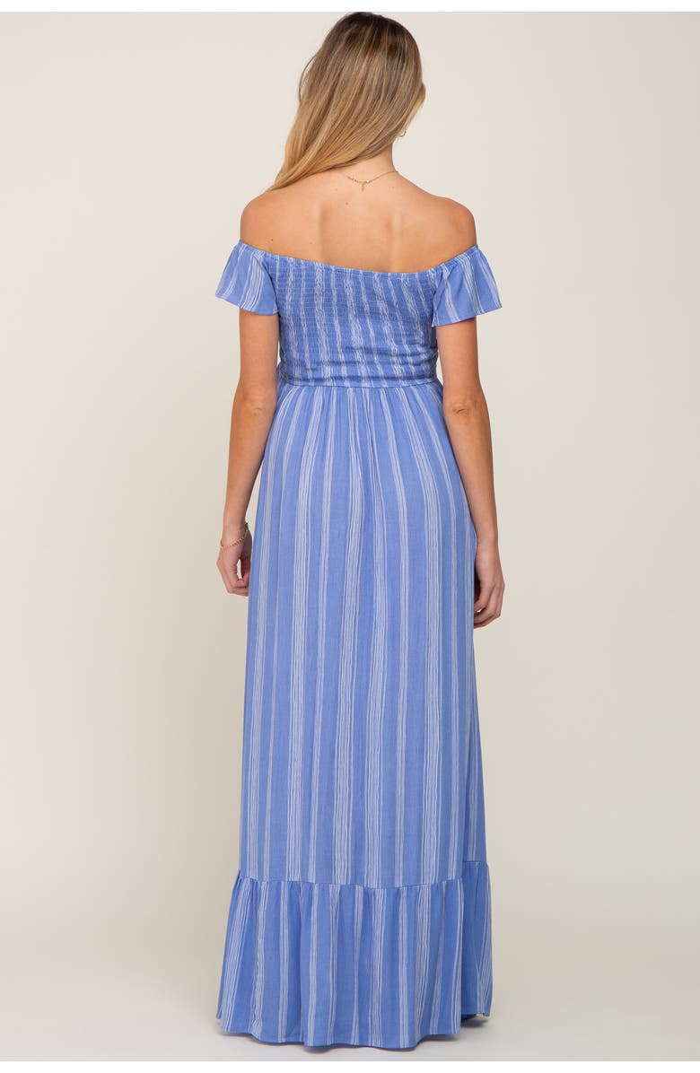 PinkBlush Striped Off Shoulder Front Tie Maxi Dress, Alternate, color, Blue