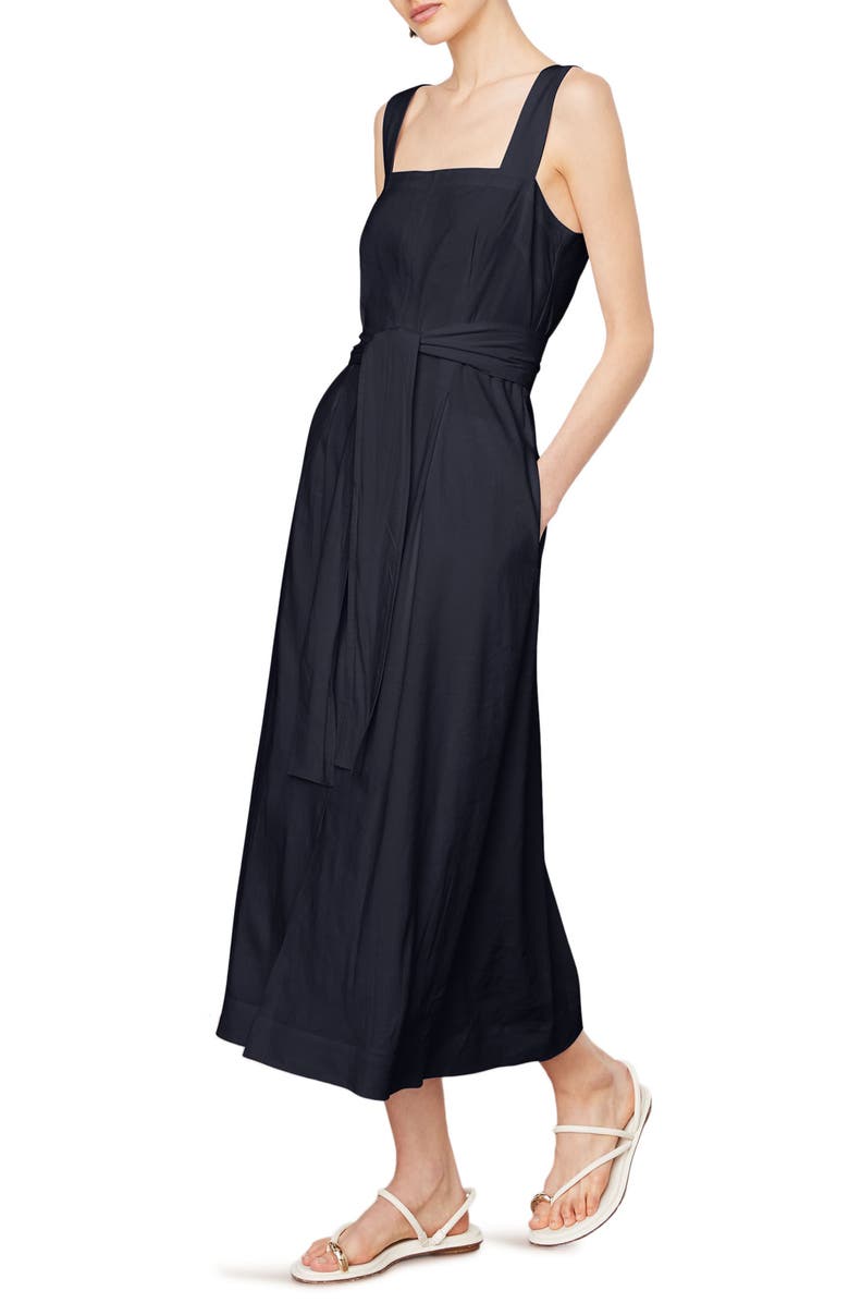 Vince Belted Linen Blend Midi Dress, Alternate, color,