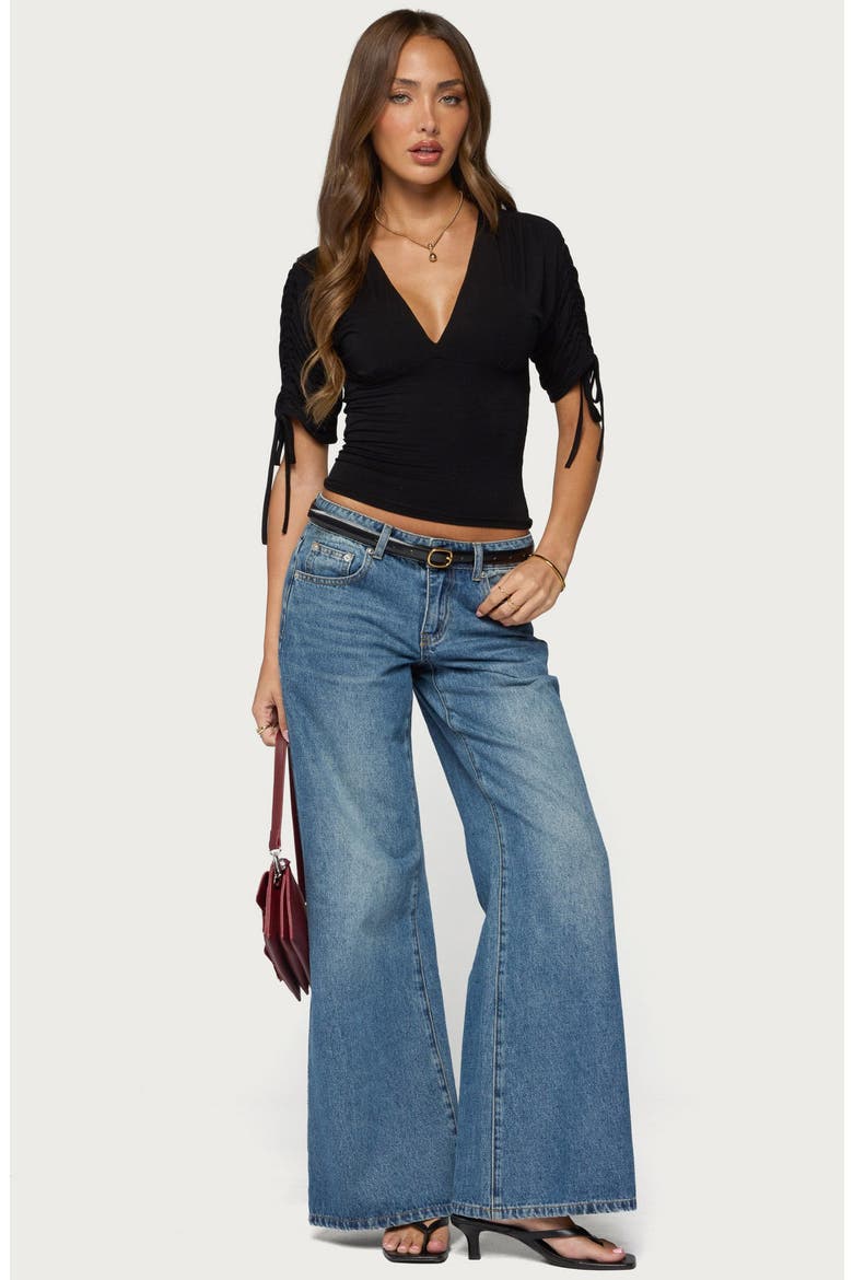 Muriel Drawstring V-Neck Top, Alternate, color, BLACK