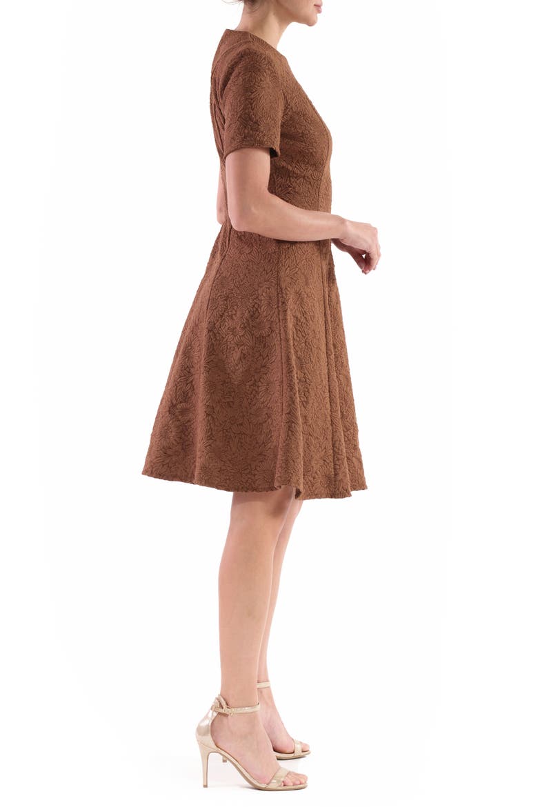 Floral Jacquard Fit & Flare Dress, Alternate, color, COCOA