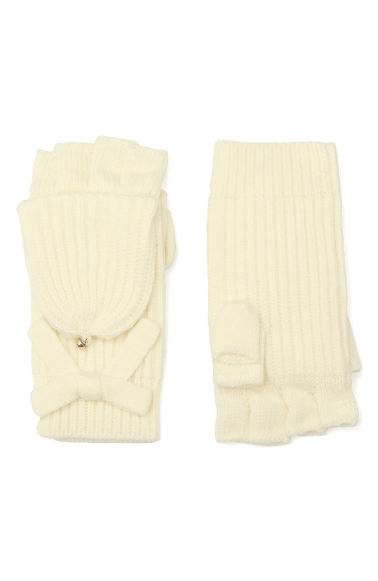 Kate Spade New York knit bow pop-top mittens, Alternate, color, Cream