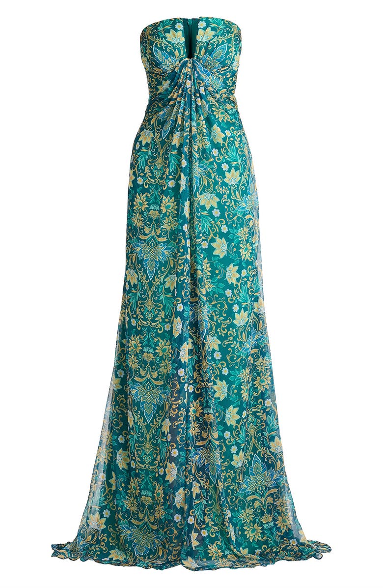 Tadashi Shoji Floral Strapless Gown, Alternate, color, Tea Leaf/ Multi