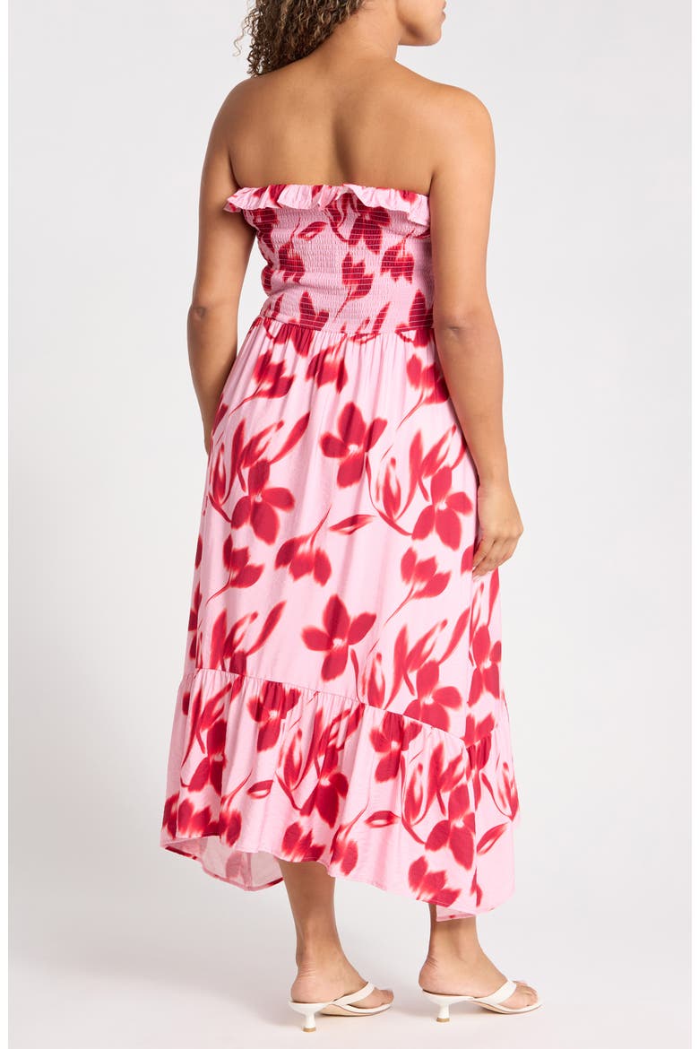 Smocked Strapless Midi Dress, Alternate, color, PINK FLORAL
