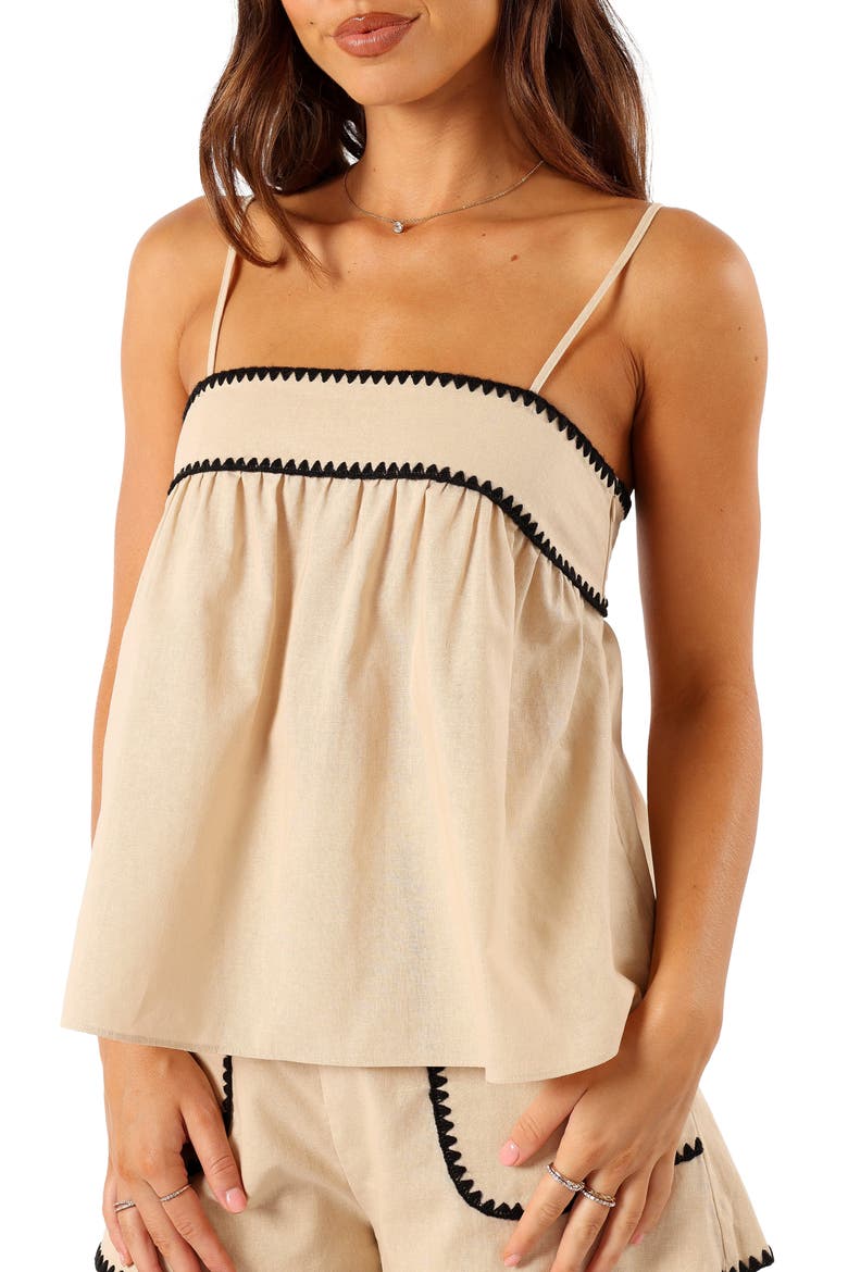 Lila Rickrack Cotton Camisole & Shorts Set, Alternate, color, CREAM BLACK