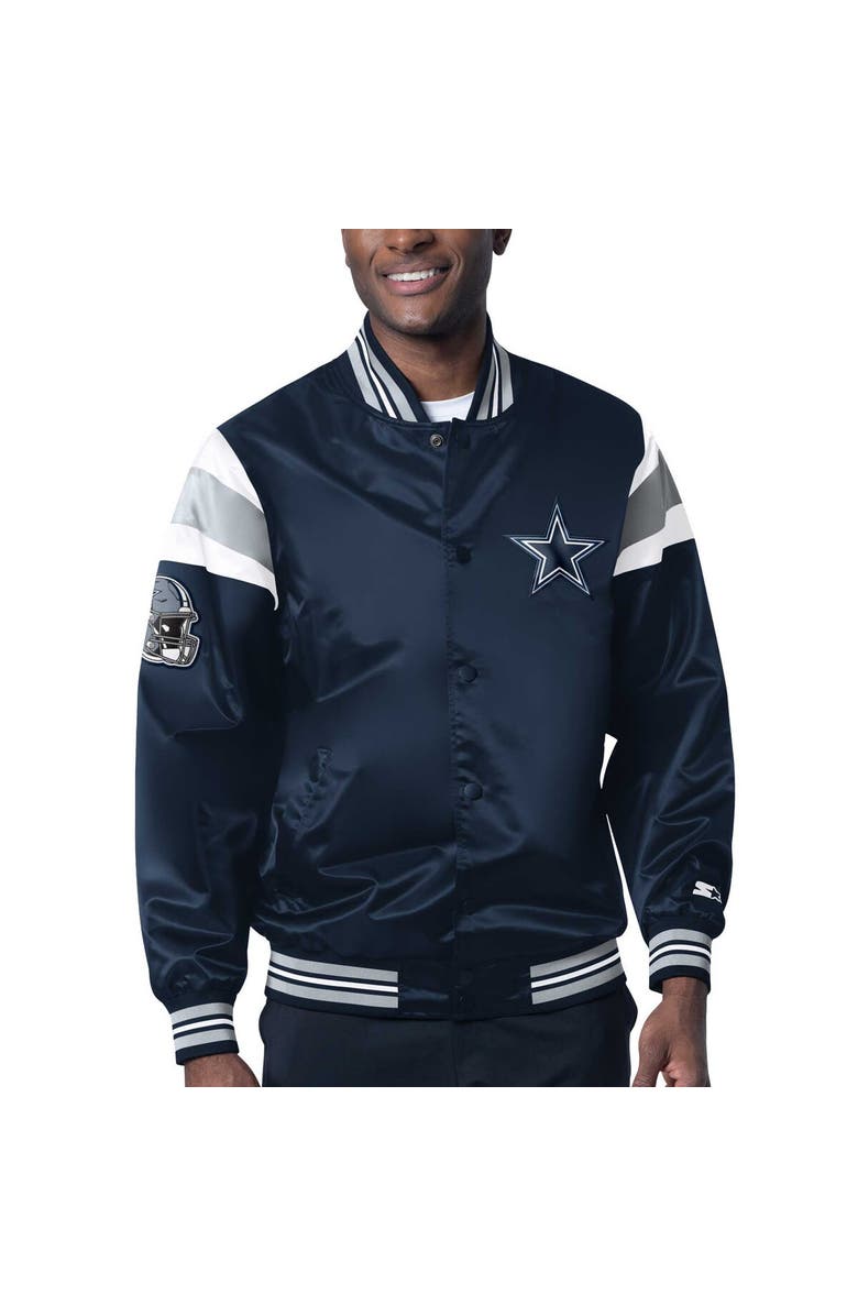 STARTER Men's Starter White Dallas Cowboys Satin Varsity Full-Snap Jacket, Alternate, color, White