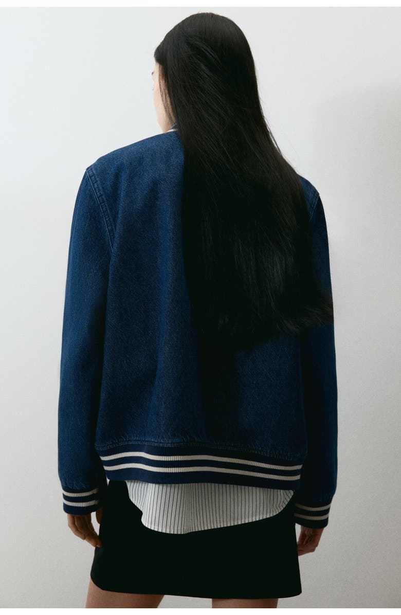 H&M Denim Baseball Jacket, Alternate, color, Dark Denim Blue