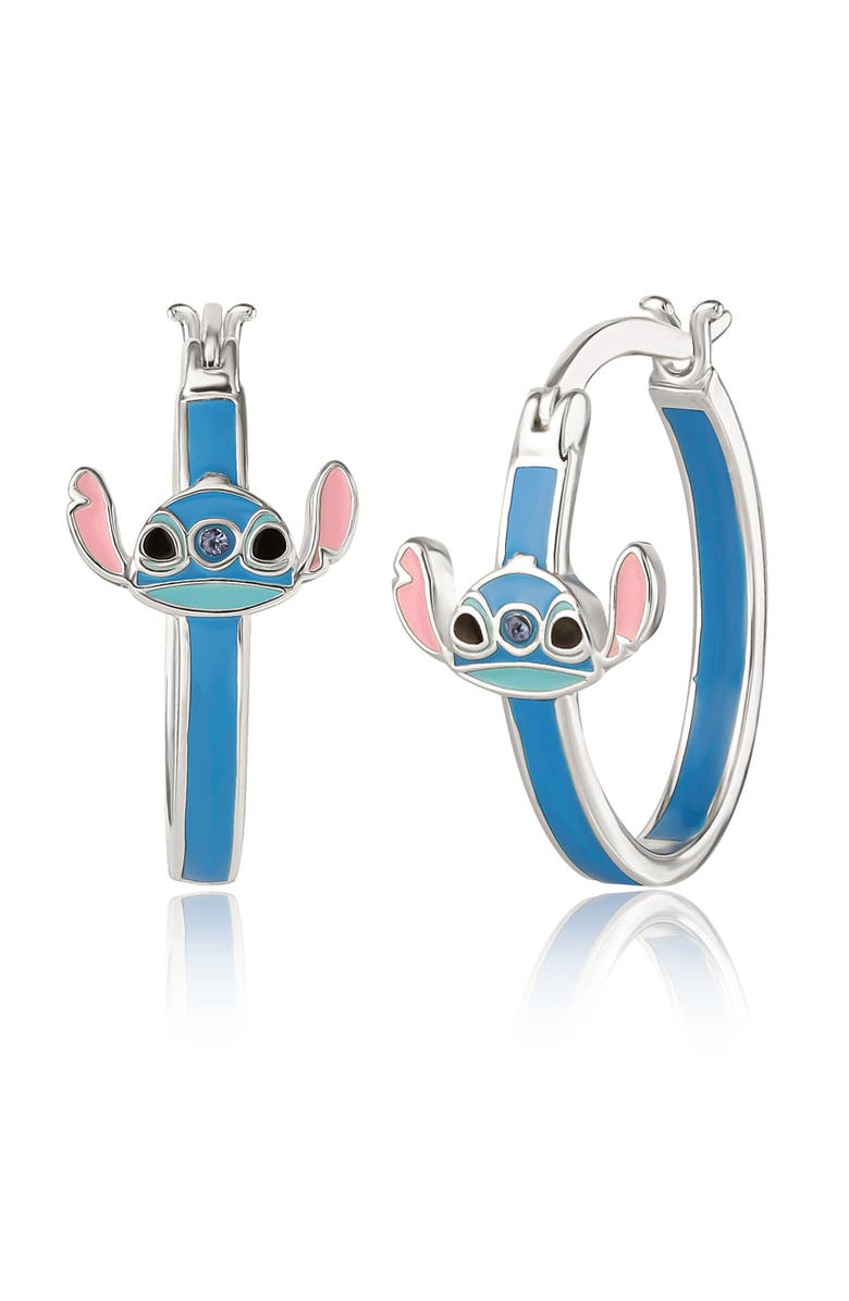 Disney Blue Crystal Enamel Hoop Earring, Main, color, Blue