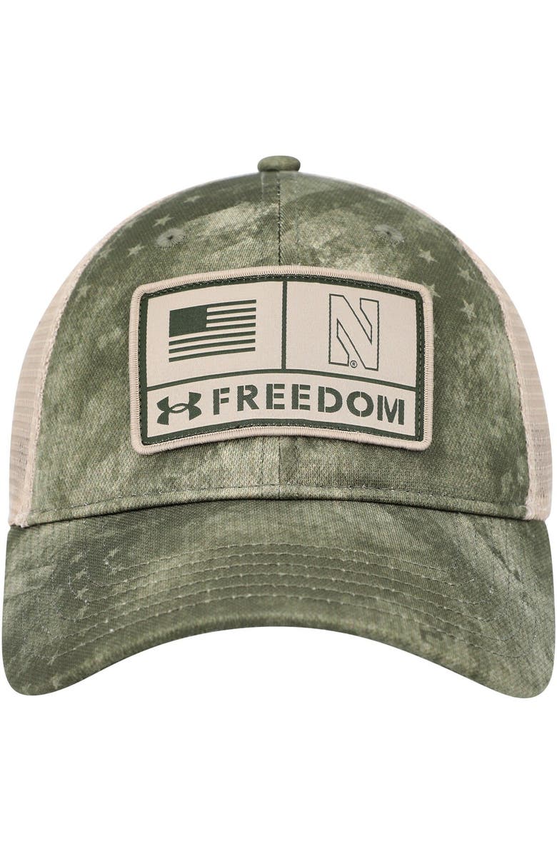 Under Armour Men's Under Armour Camo Northwestern Wildcats Sideline Blitzing Trucker Performance Adjustable Hat, Alternate, color, Camo