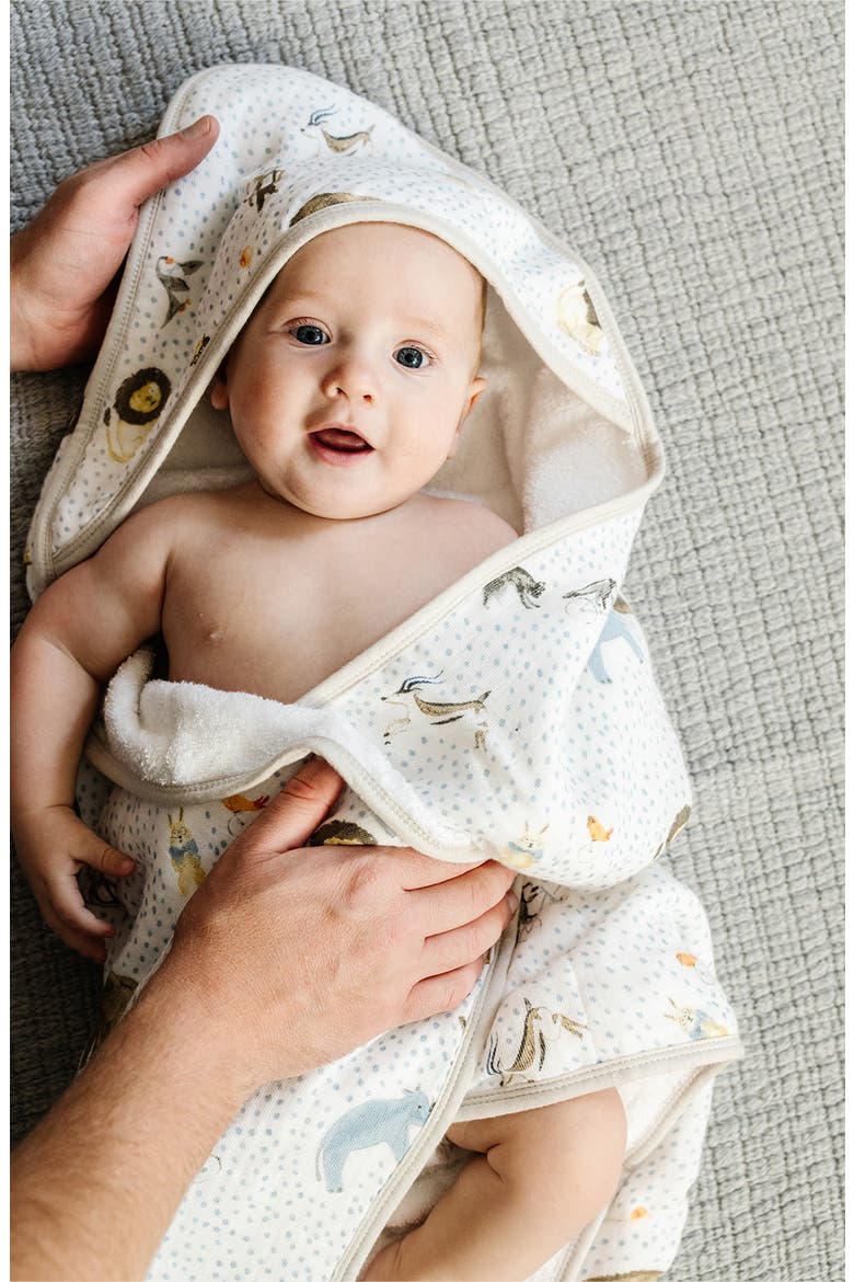 Cotton Muslin & Terry Hooded Infant Towel, Alternate, color, PARTY ANIMALS