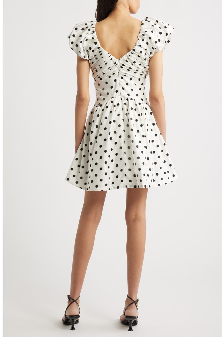 Raven Spot Polka Dot Ruched Fit & Flare Minidress, Alternate, color, IVORY