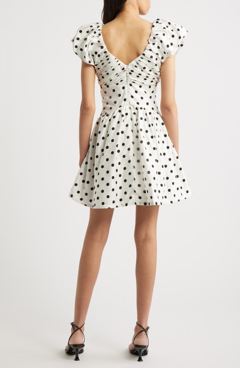 Sister Jane Raven Spot Polka Dot Ruched Fit & Flare Minidress, Alternate, color, Ivory