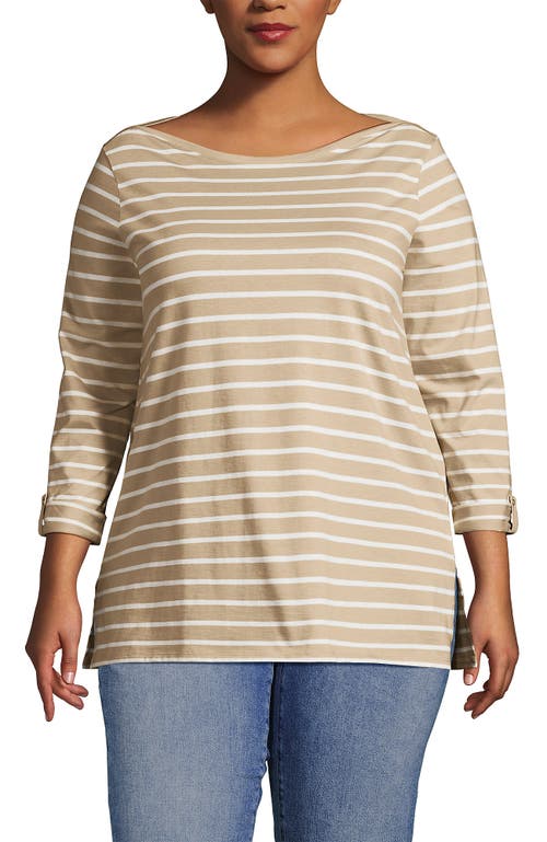 Lands' End Plus Size Supima Cotton Adjustable 3/4 Sleeve Boatneck Tunic In Champagne/ivory Breton Stripe