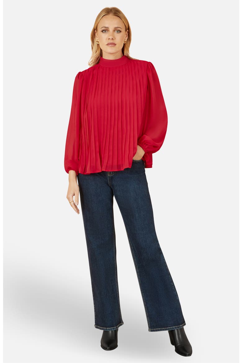 Pleated Long Sleeve Top, Alternate, color, Red