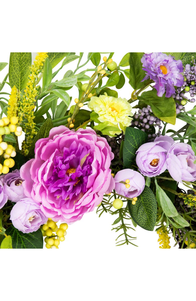 Northlight Peony Mixed Floral Springtime Wreath - 24" - Purple and Yellow, Alternate, color, Purple