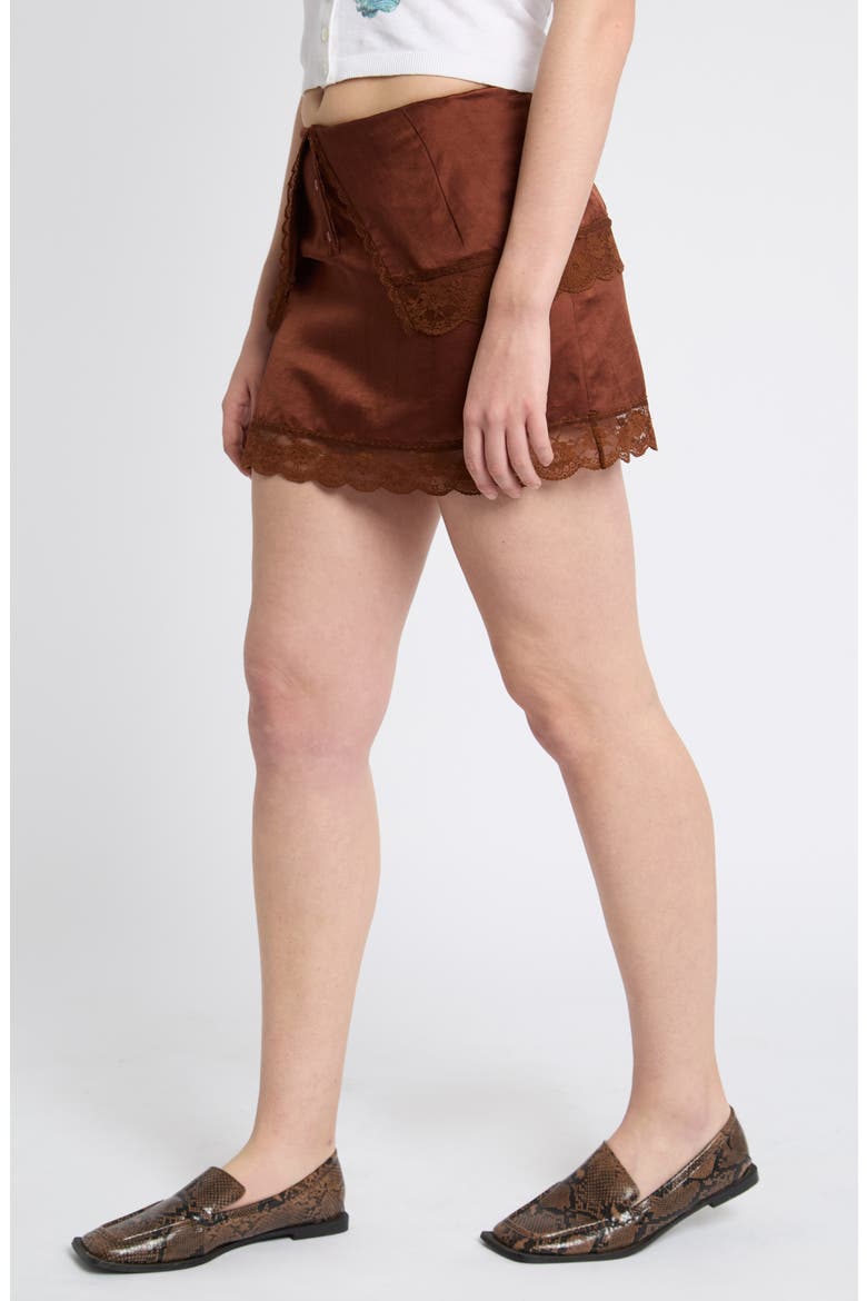 Lace Trim Miniskirt, Alternate, color, BROWN