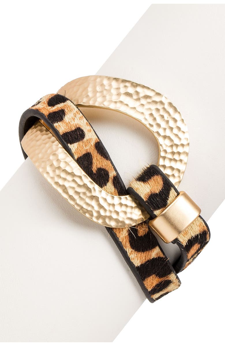 SAACHI Wild Loop Hammer Textured Metal & Leather Wrap Bracelet, Alternate, color, 