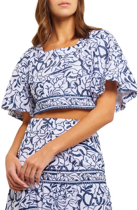 Embroidered Floral Cotton Crop Top