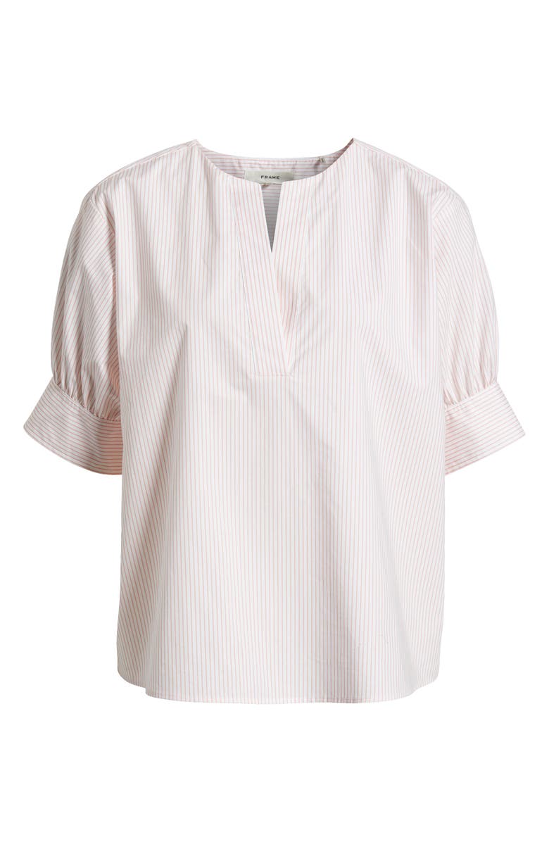 FRAME Stripe Split Neck Organic Cotton Popover Top, Alternate, color, Azalea Multi