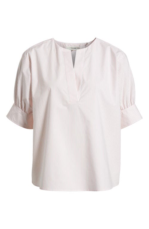 Frame Stripe Split Neck Organic Cotton Popover Top In Azalea Multi