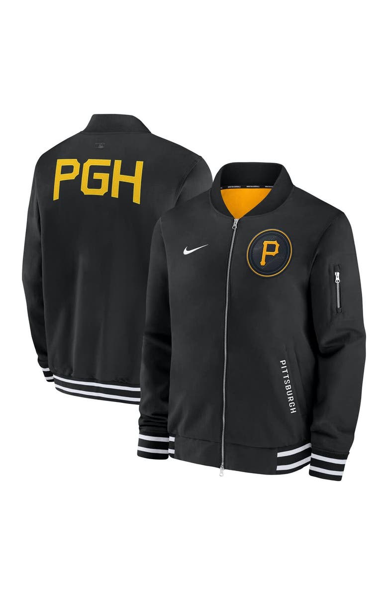 Nike Men's Nike Black Pittsburgh Pirates Authentic Collection City Connect Full-Zip Bomber Jacket, Alternate, color, Black