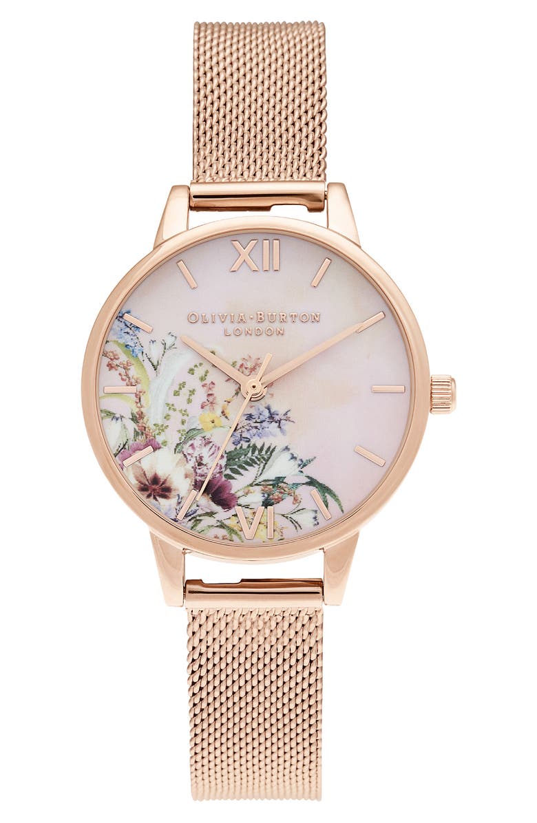 Olivia Burton Enchanted Garden Mesh Strap Watch, 34mm, Main, color,