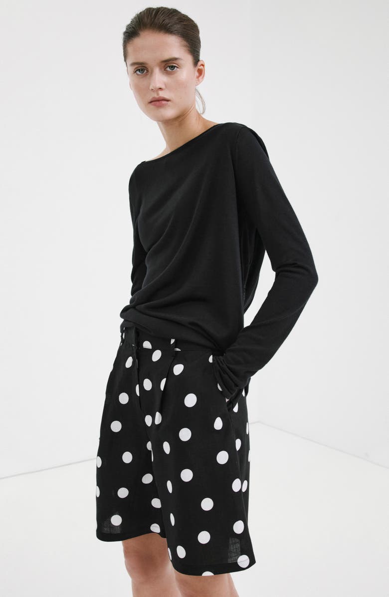 MANGO Abrei Polka Dot Shorts, Alternate, color, Black