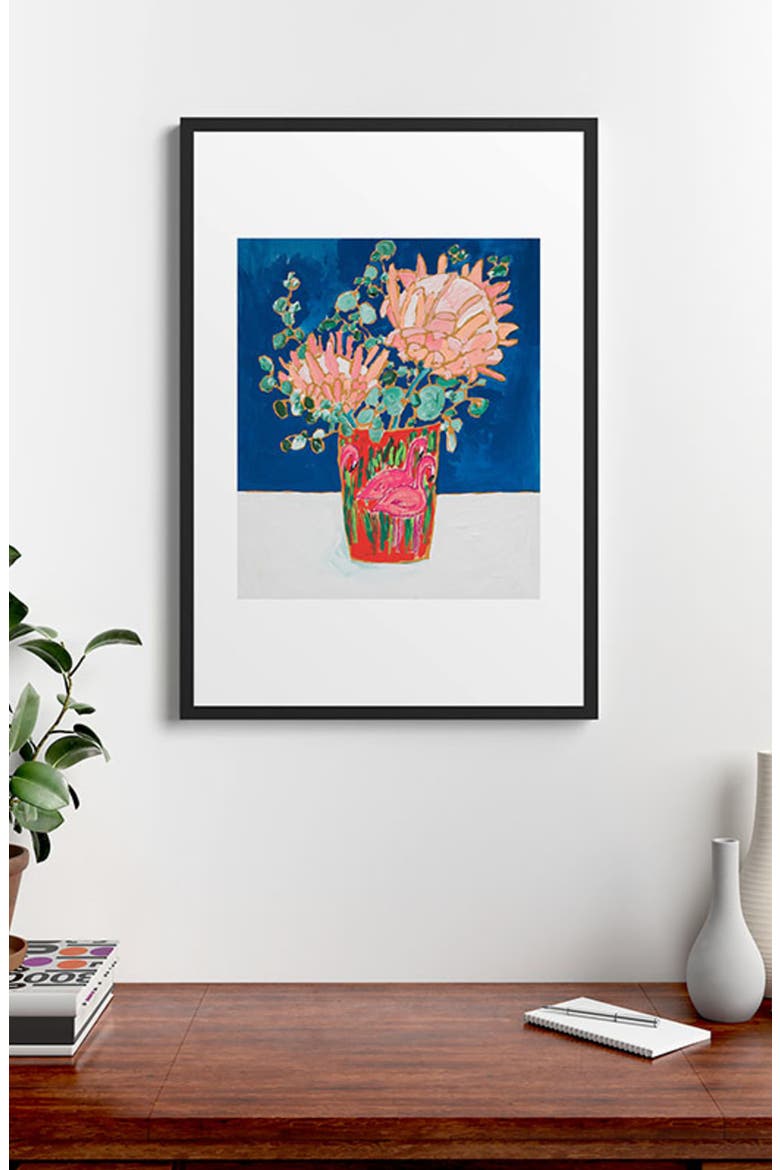 Protea in Enamel Flamingo Tumbler Framed Art Print, Alternate, color, BLUE