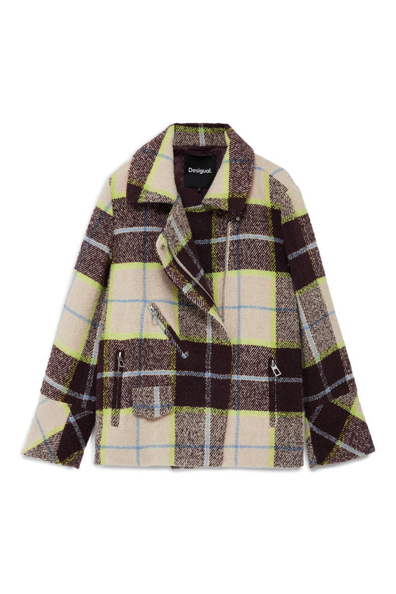 Check Plaid Short Overcoat, Alternate, color, LIGHT BEIGE