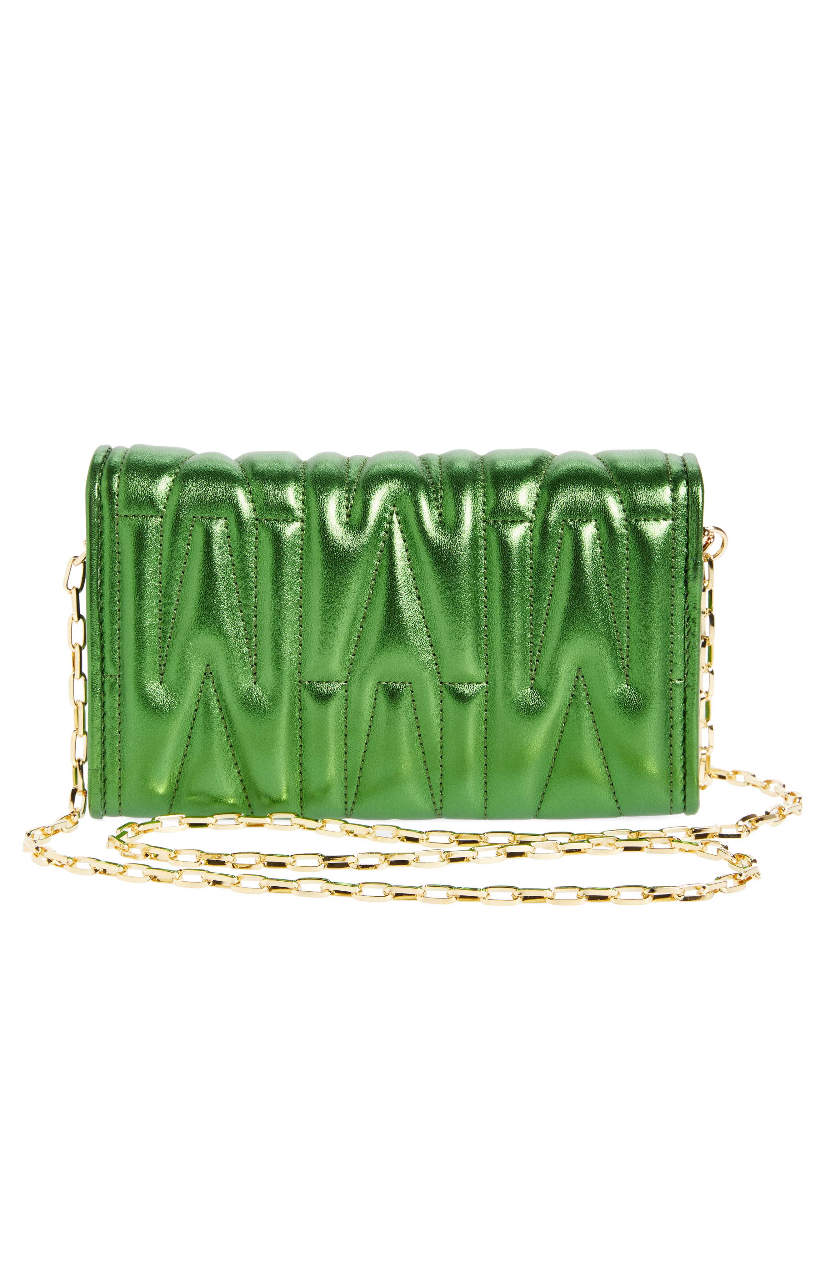 Moschino Medium M Logo Quilted Metallic Leather Shoulder Bag, Alternate, color, 