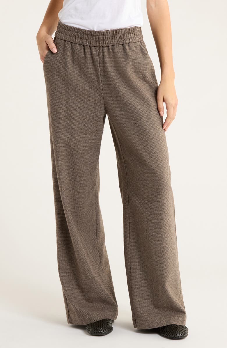 Marine Layer Allison Houndstooth Pull-On Wide Leg Moleskin Pants, Main, color, Brown Houndstooth