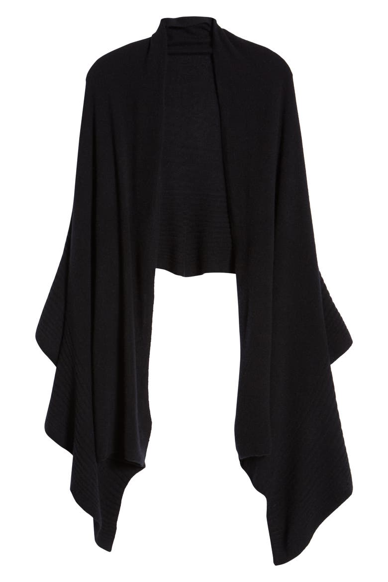 Rib Ruffle Cashmere Scarf, Alternate, color, BLACK