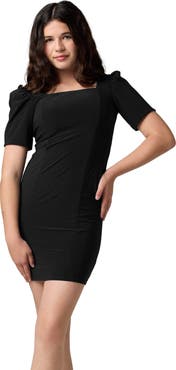 Un Deux Trois Fitted Puff Sleeve Dress in Longer Length
