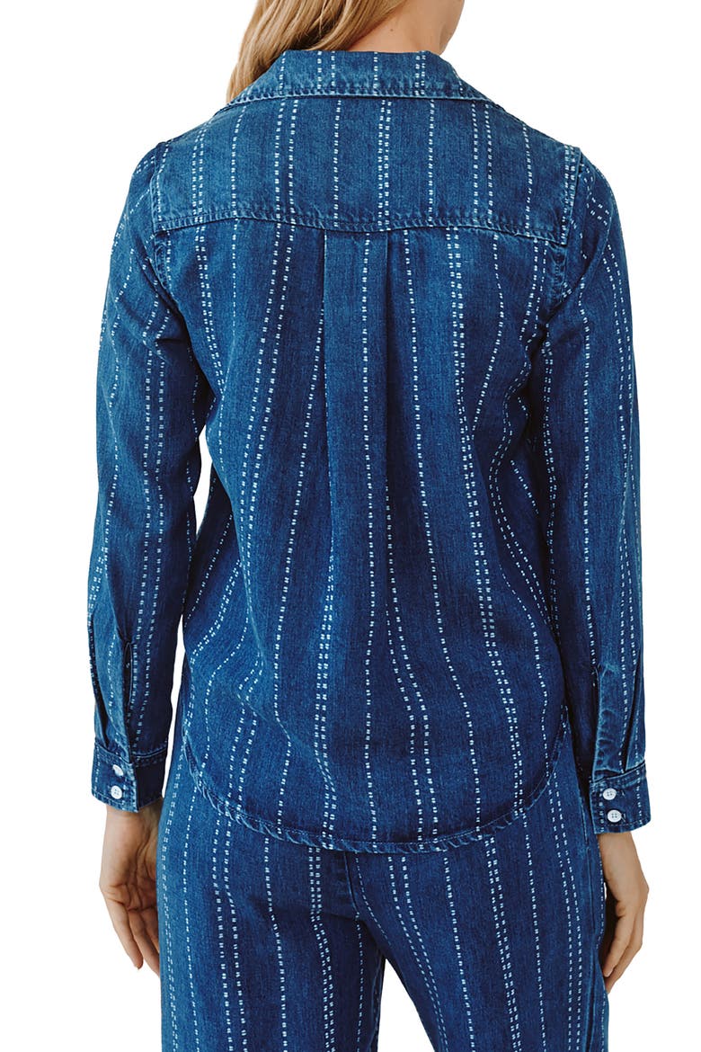 Indigo Stripe Crop Tencel™ Button-Up Shirt, Alternate, color, INDIGO STRIPE