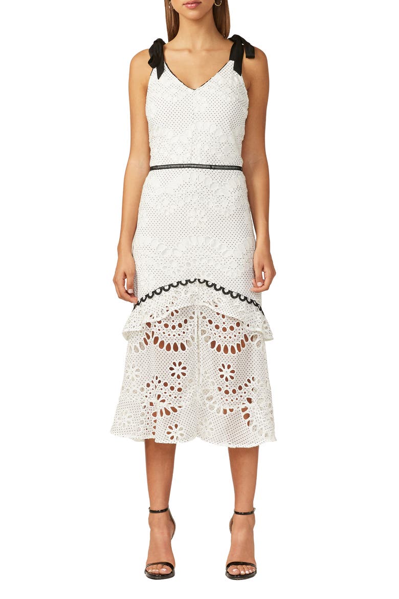 May Embroidered Midi Sundress, Main, color, WHITE-BLACK