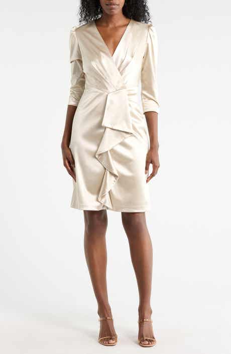 Julia Jordan Ruffle Front Satin Sheath Dress