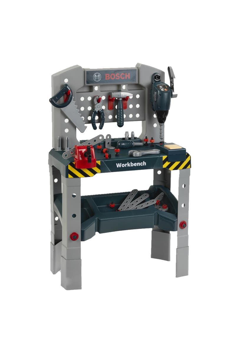 BOSCH Adjustable Height Pretend Play Workbench 48 Pcs Tool Playset, Ages 3+, Main, color, Multicolored