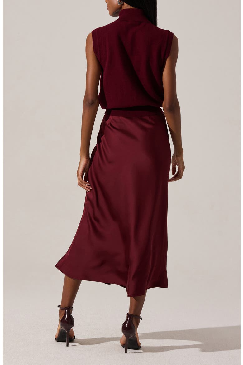 Windey Satin Midi Skirt, Alternate, color, WINE